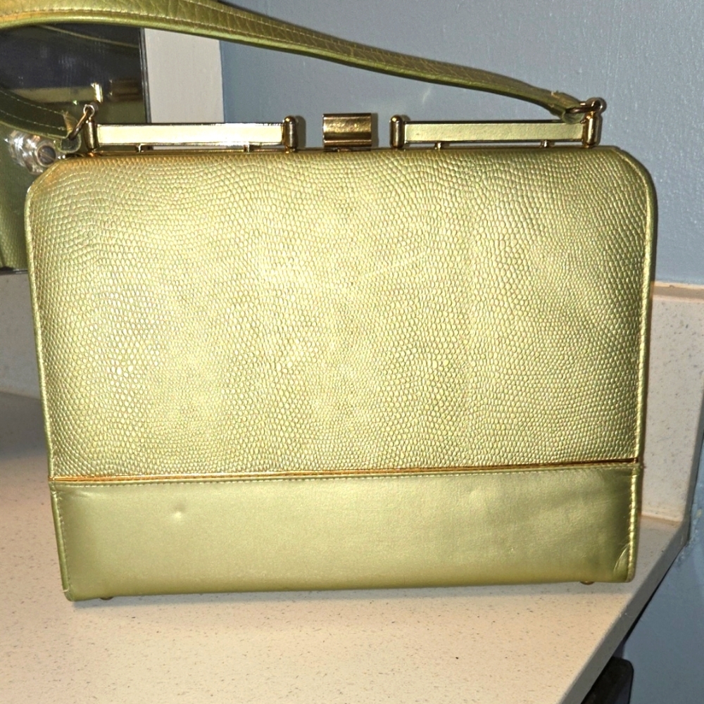Vintage 1960s Reptile Green/  Gold Women's Handbag
